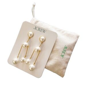 J. Crew Pearl Pendant Drop Gold Statement Chandelier Earrings NWT